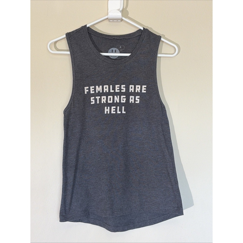 Ponytail Mafia Charcoal Gray FEMALES ARE STRONG AS HELL Tank Top Shirt Small